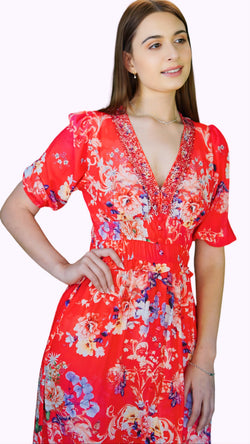 Scarlet Blossoms: The Perfect Red Floral Dress