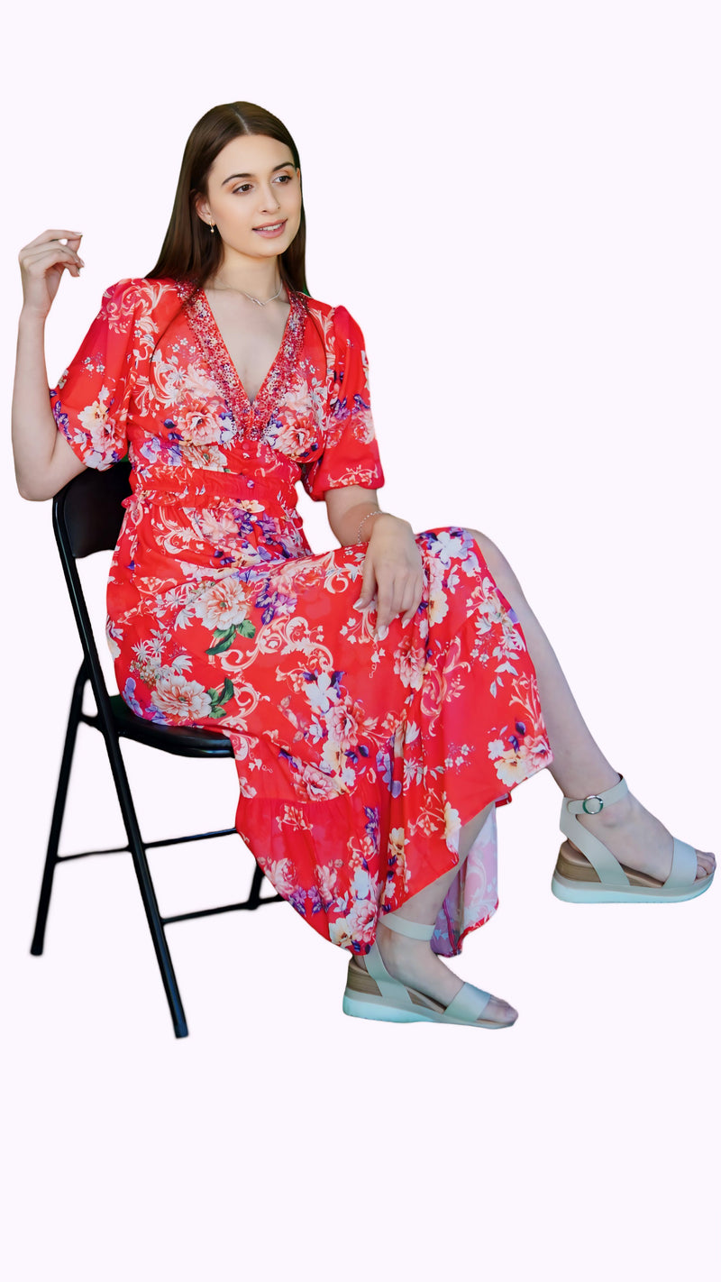 Scarlet Blossoms: The Perfect Red Floral Dress