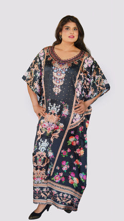 Floral Elegance Black Kaftan